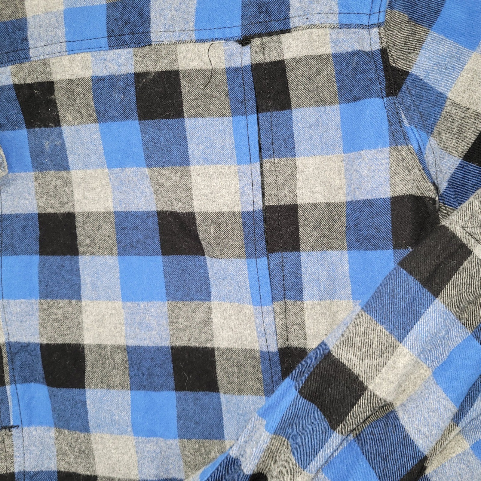 Five Brother Mens Blue Black Grey Plaid Flannel Button Down Shirt Large Cotton