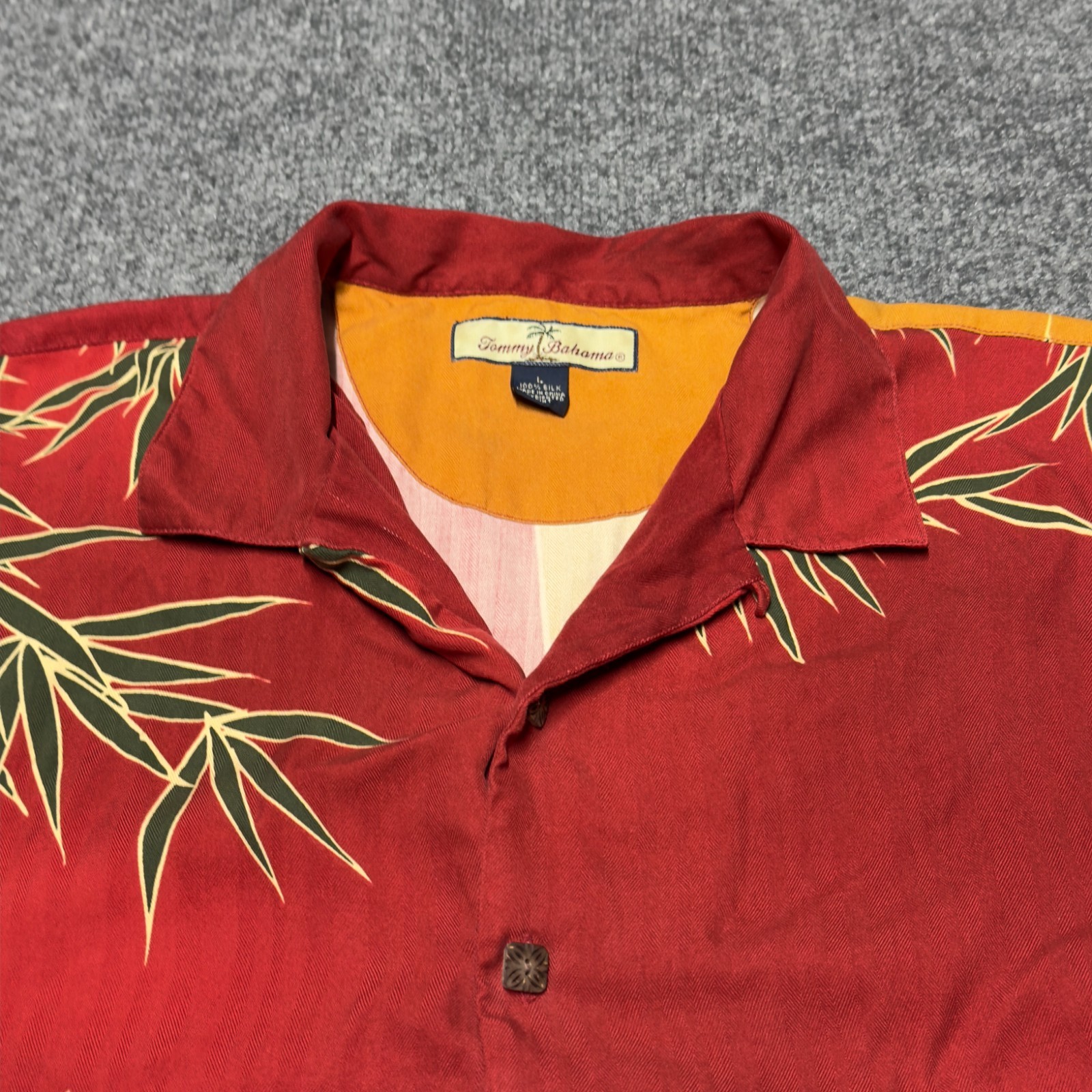 Tommy Bahama 100% Silk Bamboo Herringbone Shirt Hawaiian Camp Loop Button Large