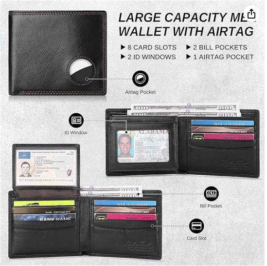 MEN WALLET COMPATIBLE WITH AirTag GENUINE LEATHER BIFOLD AND CREDIT CARD HOLDER