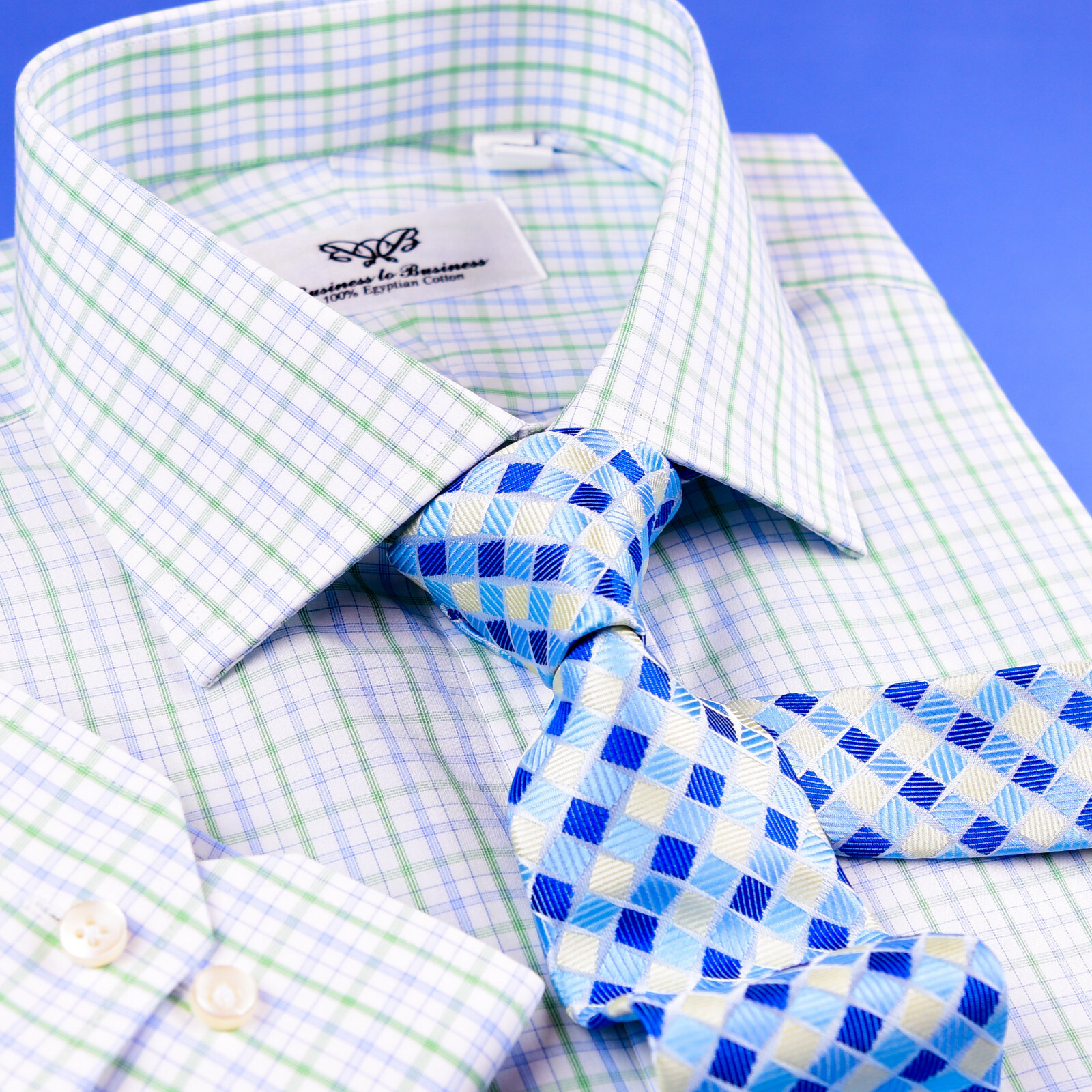 Mens Elegant Green & Blue Double Ply 80’s Fine Wevon Formal Business Shirts