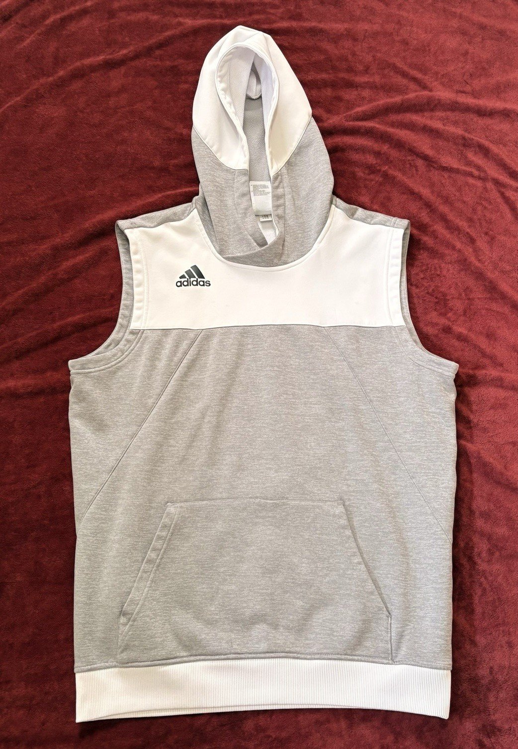 adidas Men’s Size L Gray/White Sleeveless Pullover Hoodie Colorblock Pockets