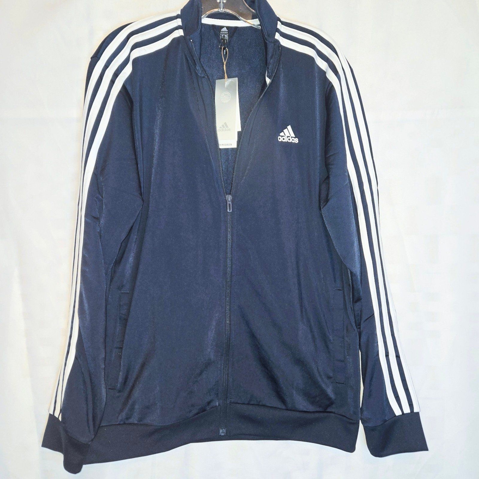 ADIDAS Jacket Full Zip Stripes TrackTop Blue Legend Ink/White Men Size Large NWT