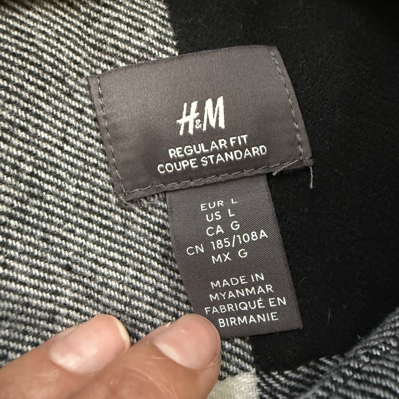 H&M Men’s Black & White Buffalo Plaid Button-Up Shirt Jacket size L