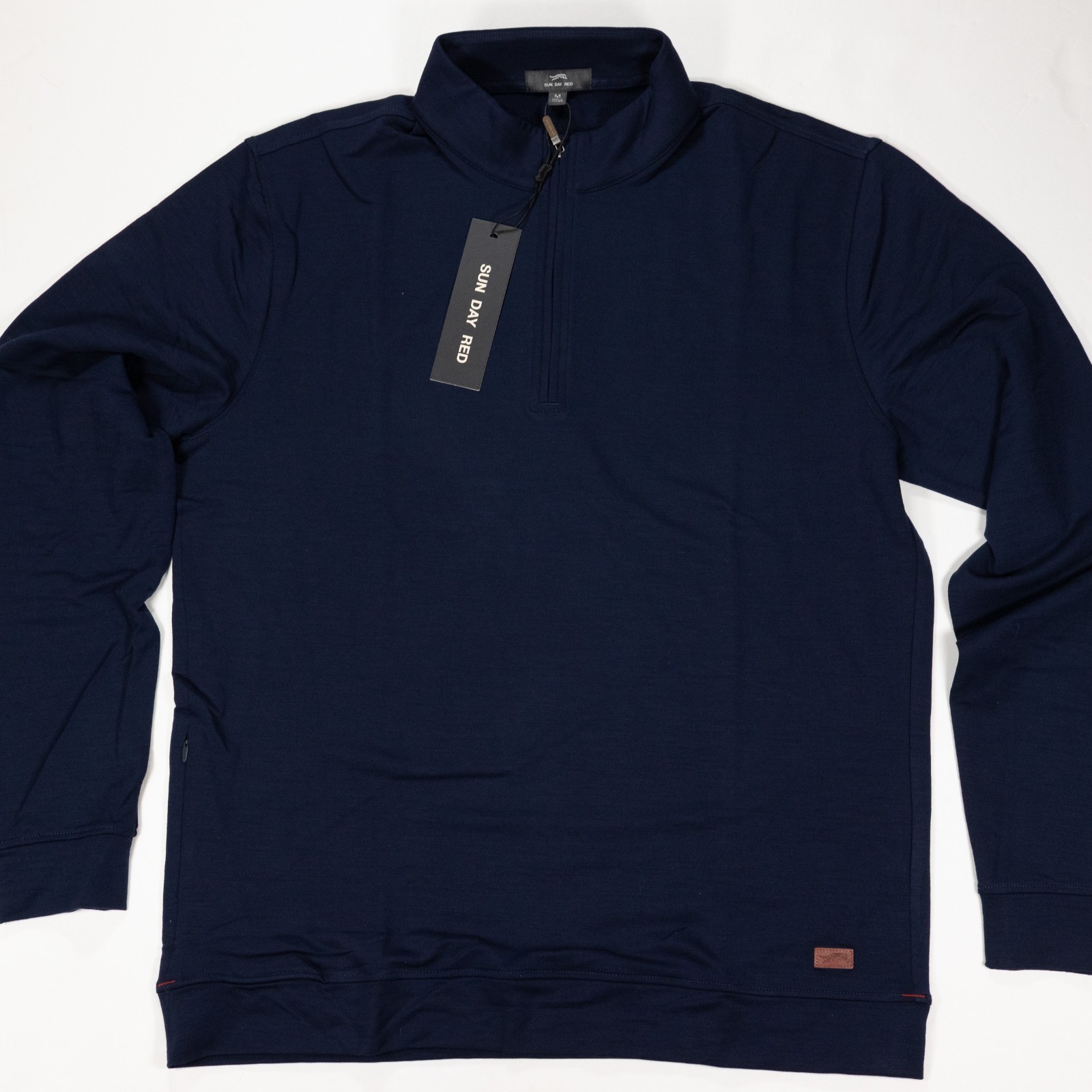 Sun Day Red Tiger Woods Merino Wool 1/4 Zip Pullover Navy Blazer Medium NWT