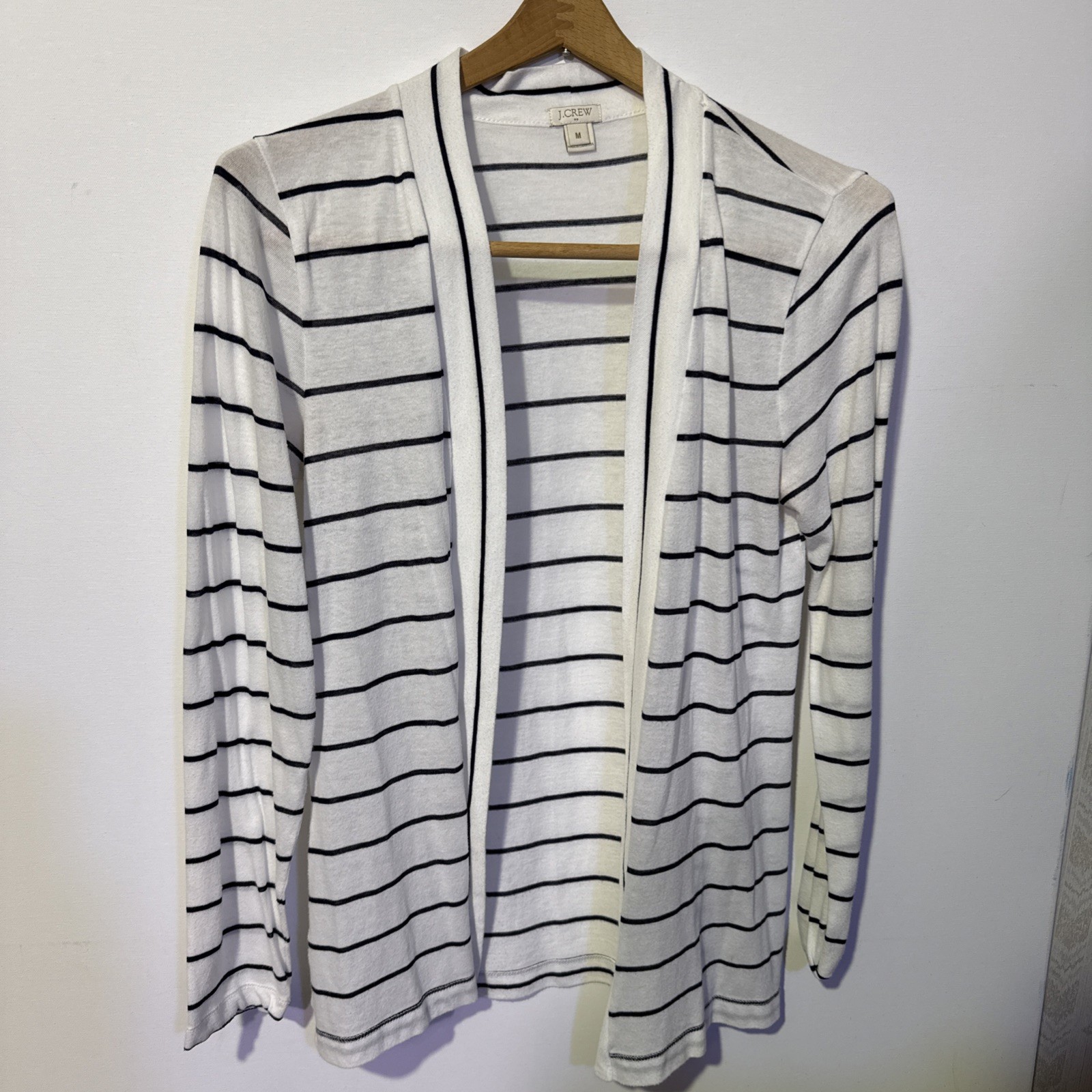 J. Crew Cardigan White Black Stripe Sweater Long Sleeve Coastal Flyaway Medium