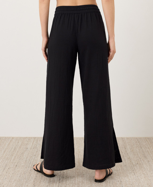 PACT Organic Coastal Double Gauze Split Hem Pant – Jet Black (NEW)