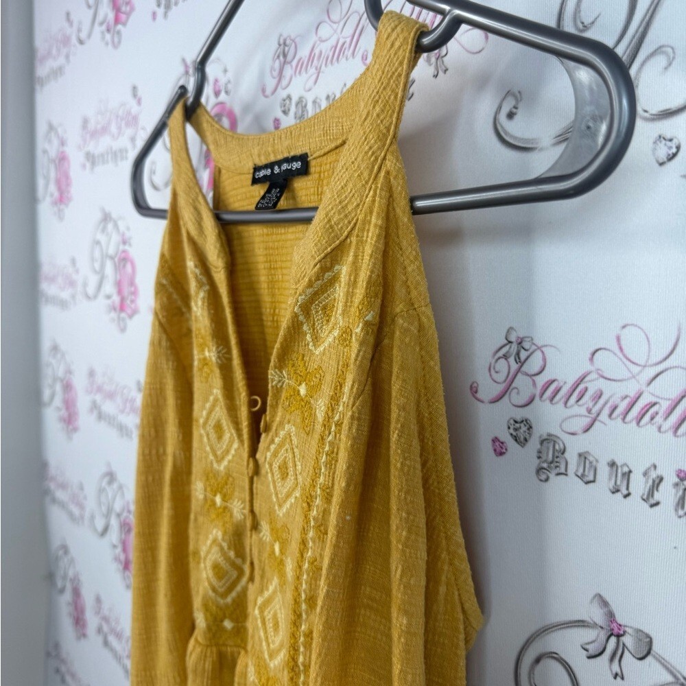 Cable & Gauge tank top embroidery boho Aztec yellow Mustard Embroidered Blouse