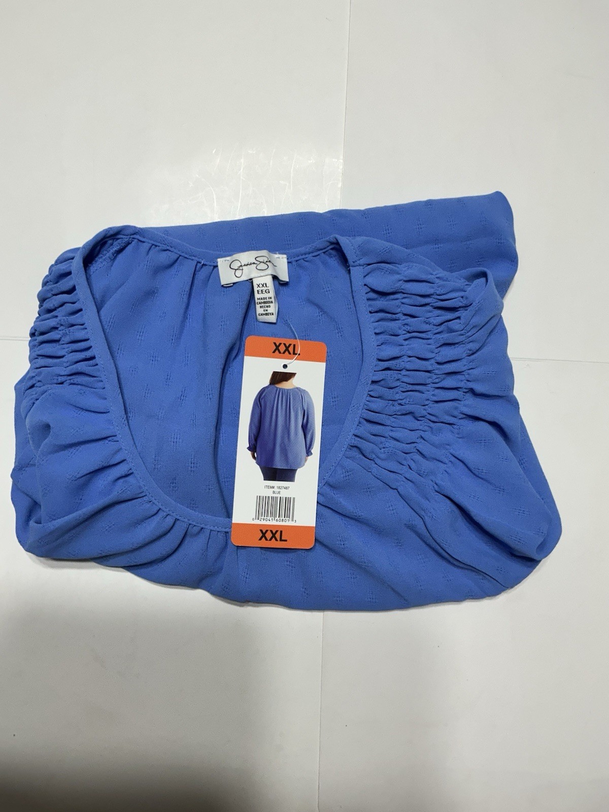 Jessica Simpson Blue Ruched Long Sleeve Round Neck Blouse Women’s XXL