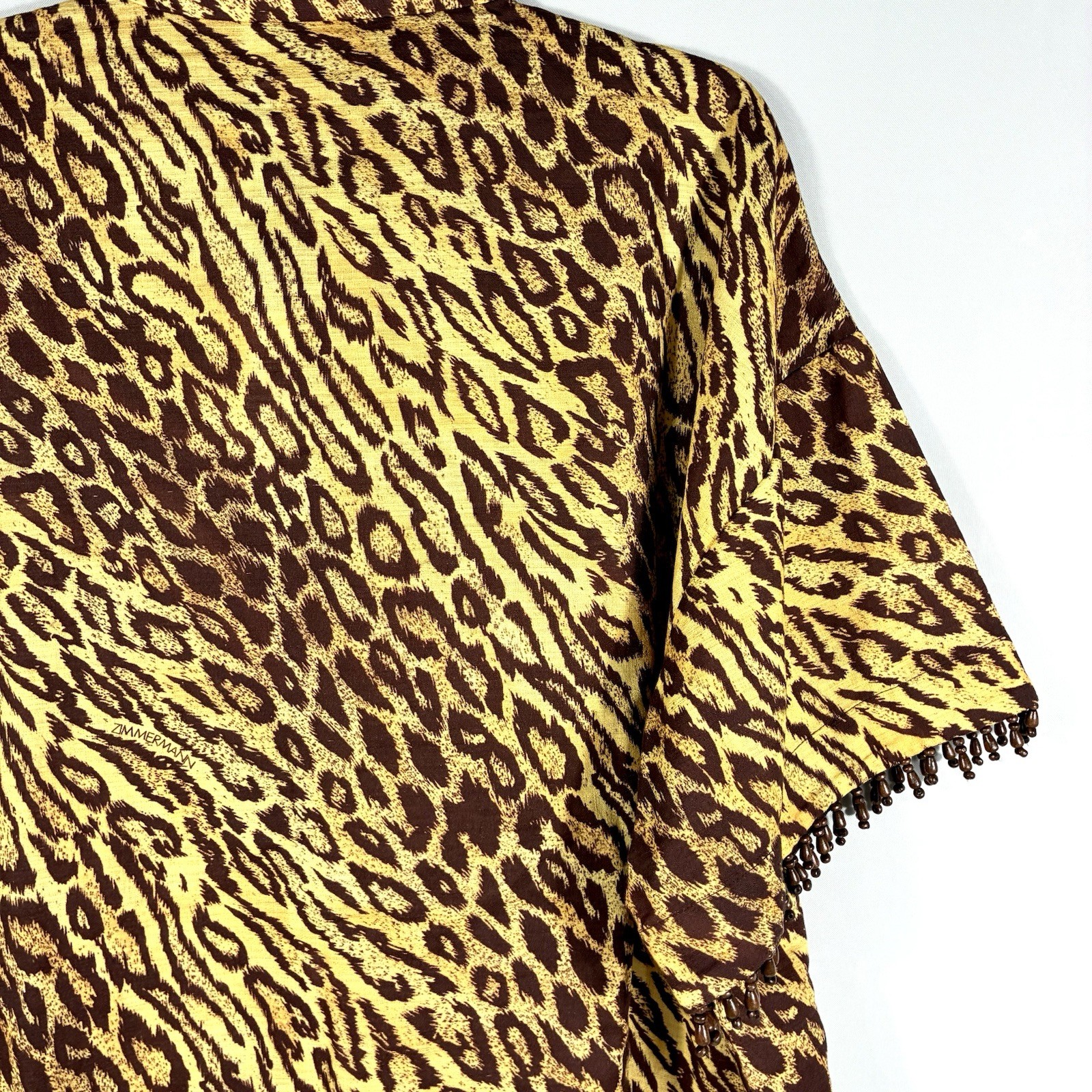 Zimmermann Coco Bead Embellished Leopard Print Cotton Shirt US 6 AU 1 Loose NWT