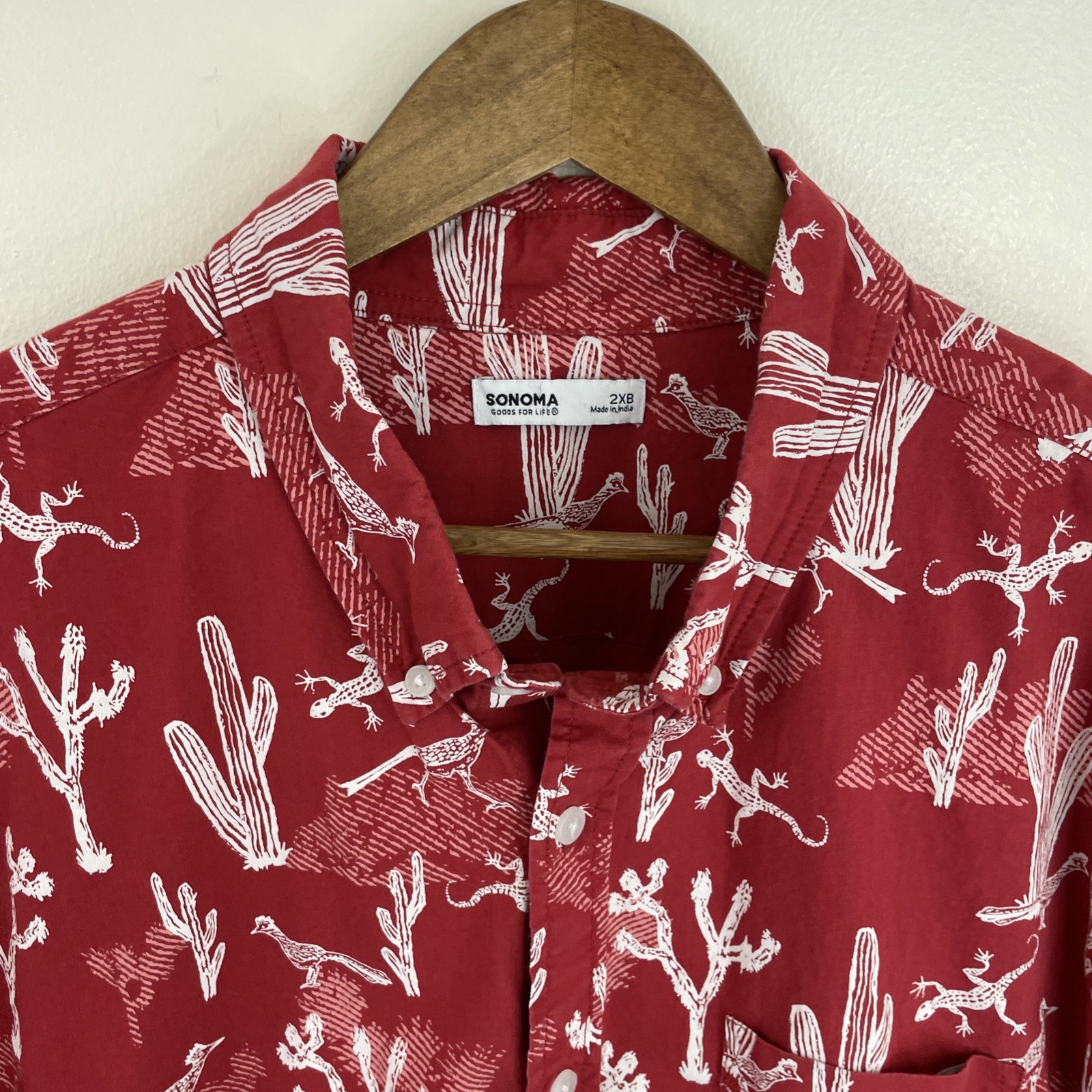 Sonoma Hawaiian Shirt Mens 2XB Big 2X Red Southwestern Short Sleeve Button Down