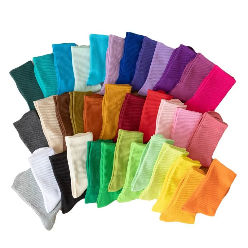 Unisex Casual Cotton Socks round Neck Mid Tube Fashionable Solid Color Breathabl