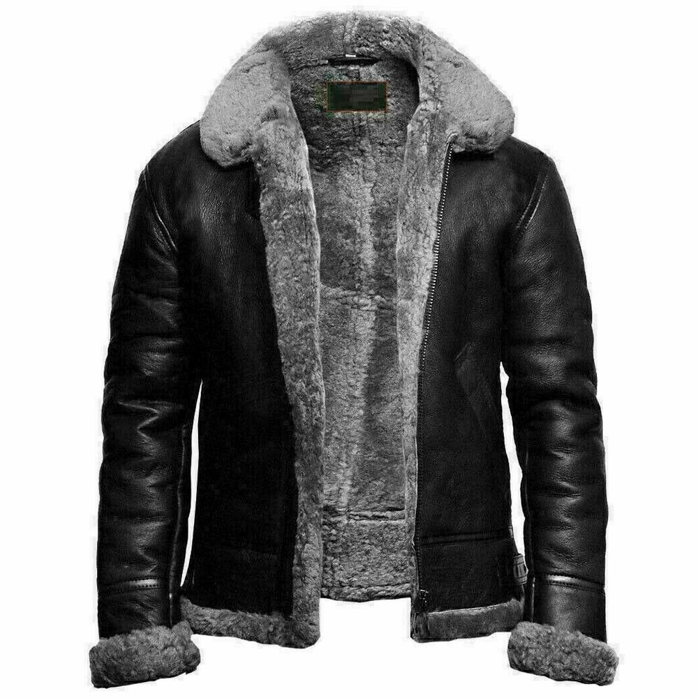 RAF Aviator B3 Bomber Jacket Men Real Sheepskin Leather Flying Pilot Jacket Coat