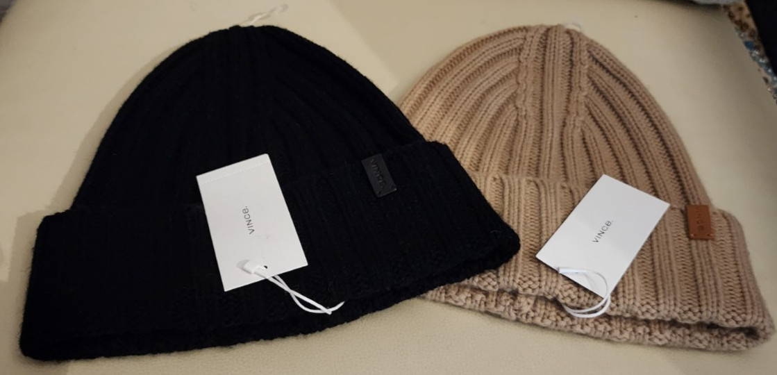 Vince 90% Merino Wool & 10% Cashmere Folded Cuff Kit Beanie, Brown,Blk Womens OS