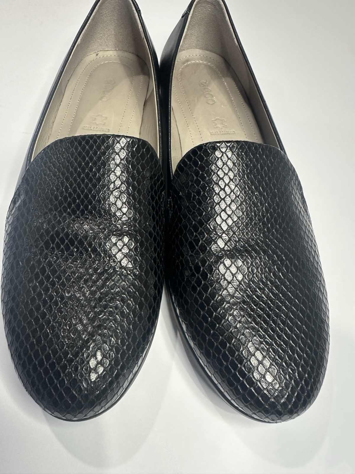 ECCO Touch Ballerina 2.0 Black Leather Snakeskin Flats Loafers Women 39 US 8-8.5