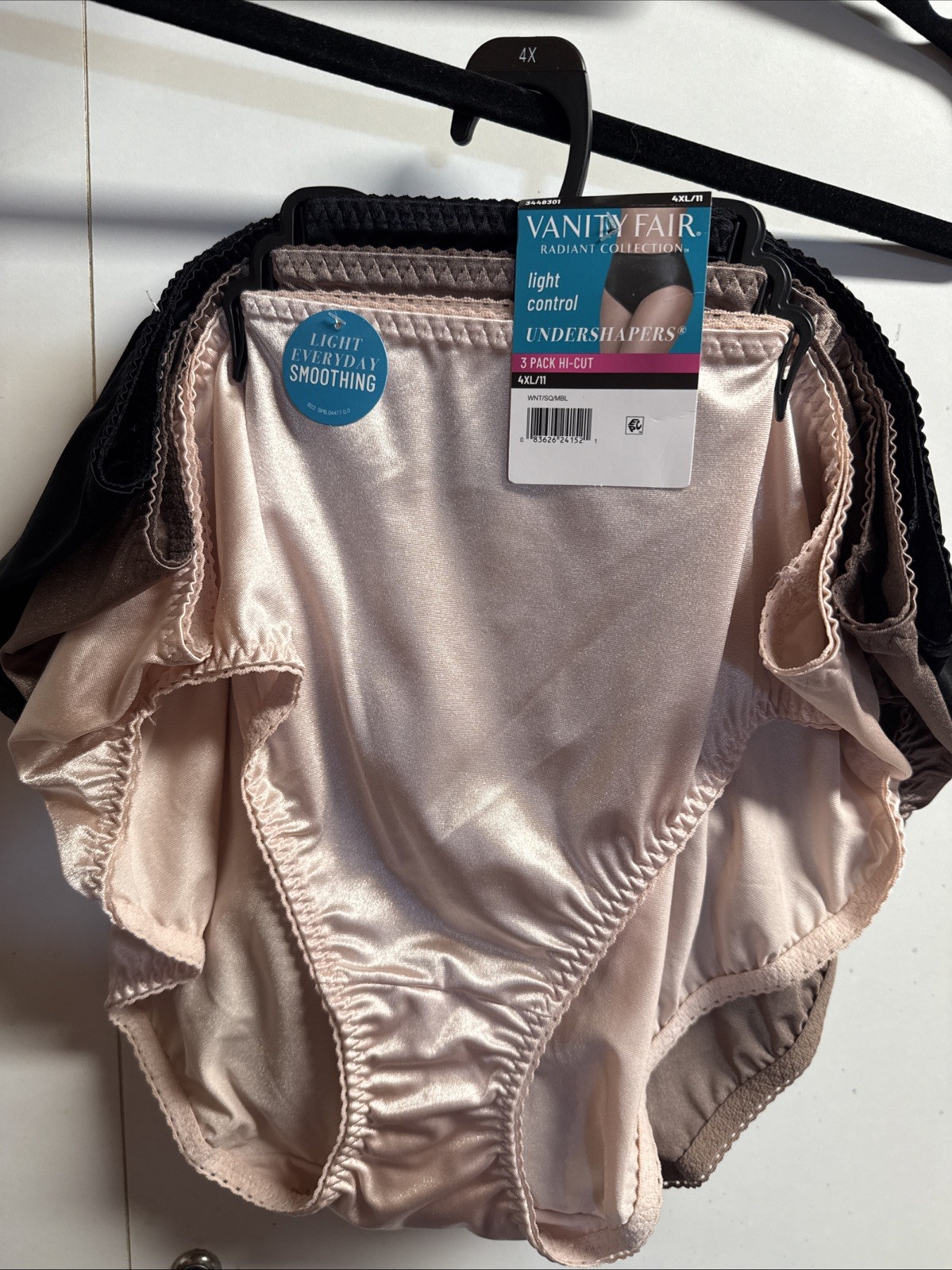 4XL/11 Vanity Fair Radiant UNDERSHAPERS Hi-Cut 3-Pk Walnut/Sheer/Midnight Black