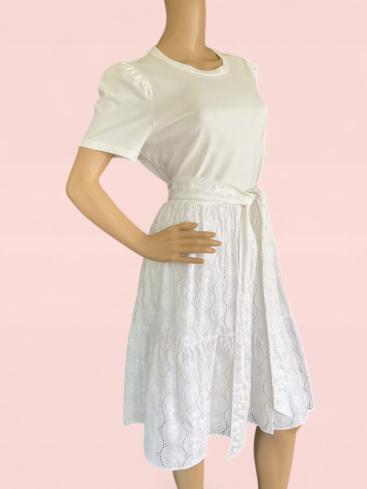 Kate Spade New York Mixed Media Knit Dress Fresh White Eyelet Medium NWT $248