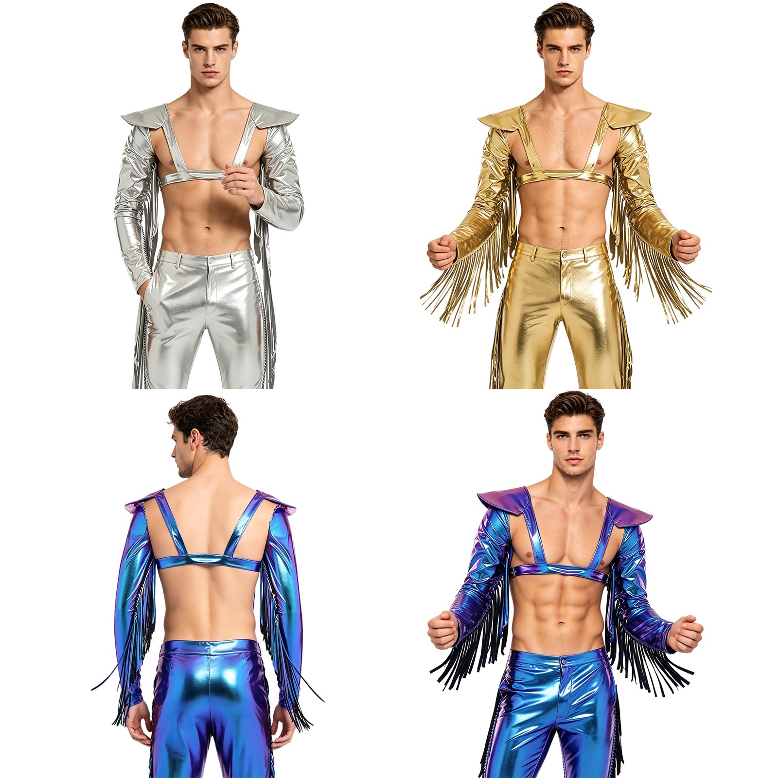 Men Chest Harness Parade Shouder Armor Christmas Crop Top Carnivals Metallic