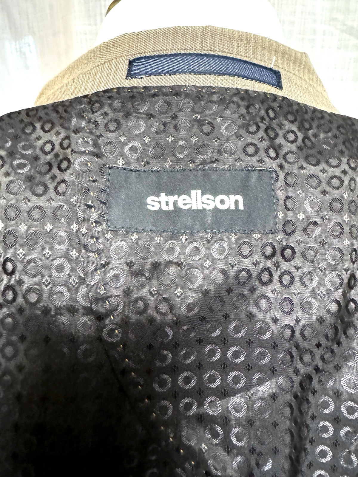 STRELLSON Men Suit Side Vents BEIGE COTTON No Pleat 40R 2 BUTTON 1/2 SLIM*