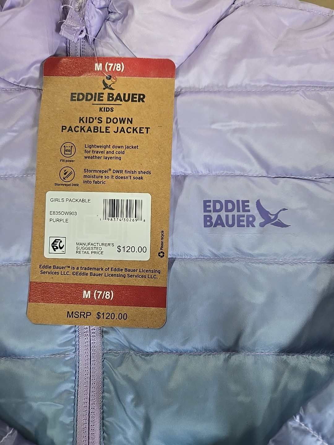 NWT: Girl’s Eddie Bauer Down Packable Jacket – 2 Colors/4 Sizes to Choose From!