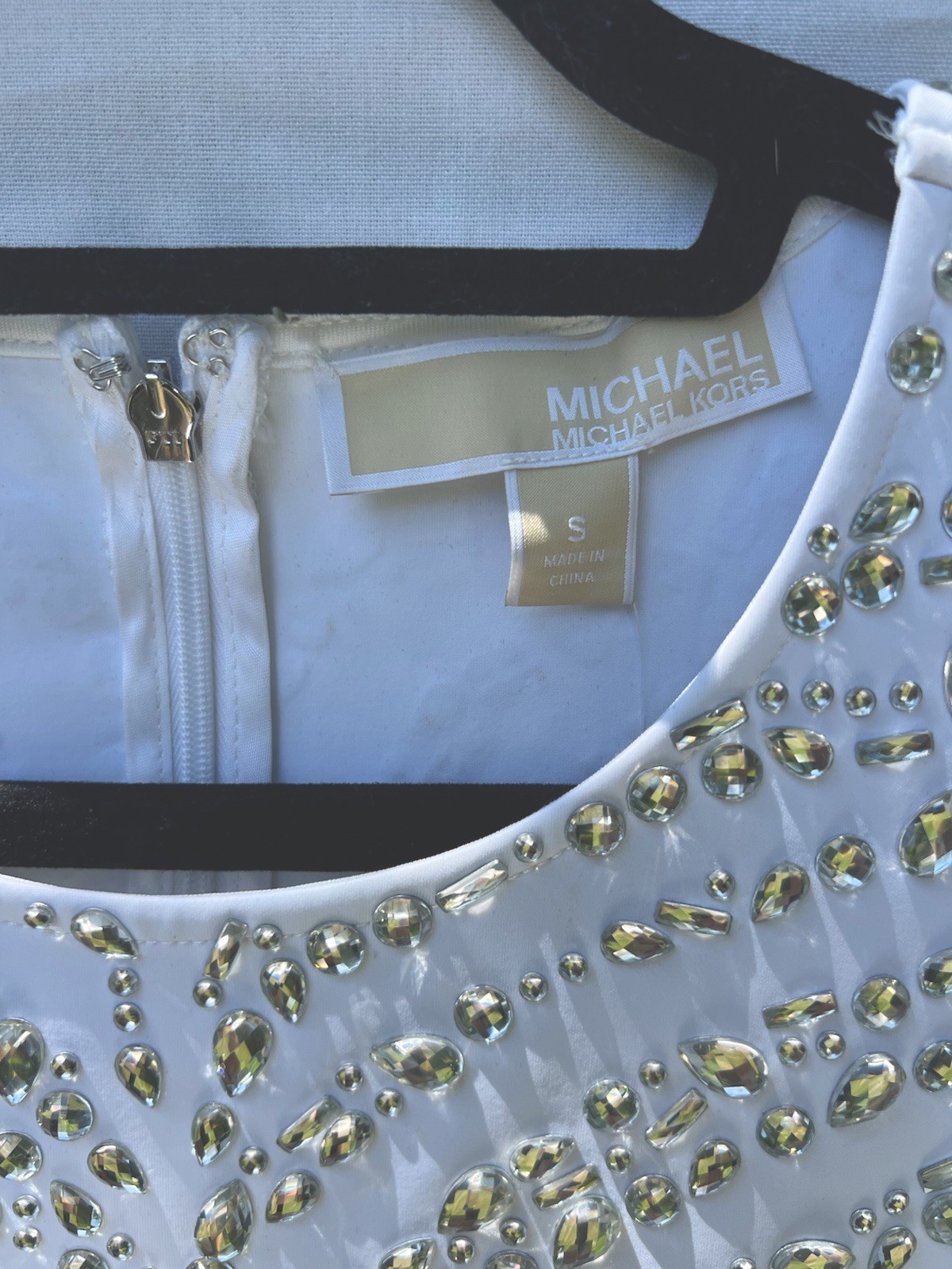 Michael Kors White Silver Rhinestone Sheath Dress Short Sleeve New With Tags S