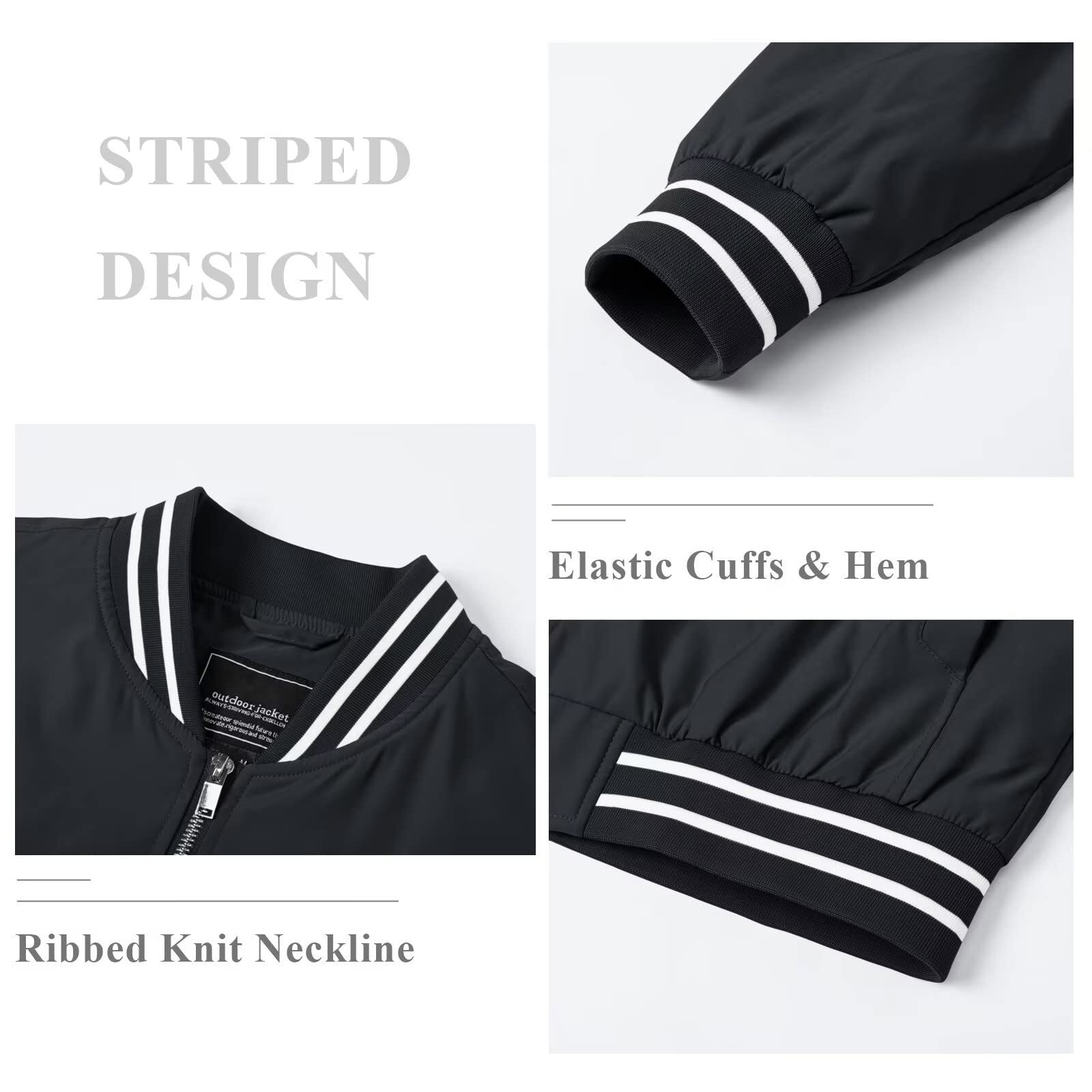 Men’s Thin Bomber Jacket Spring Fall Sportswear Casual Full-Zip Baseball Coat US