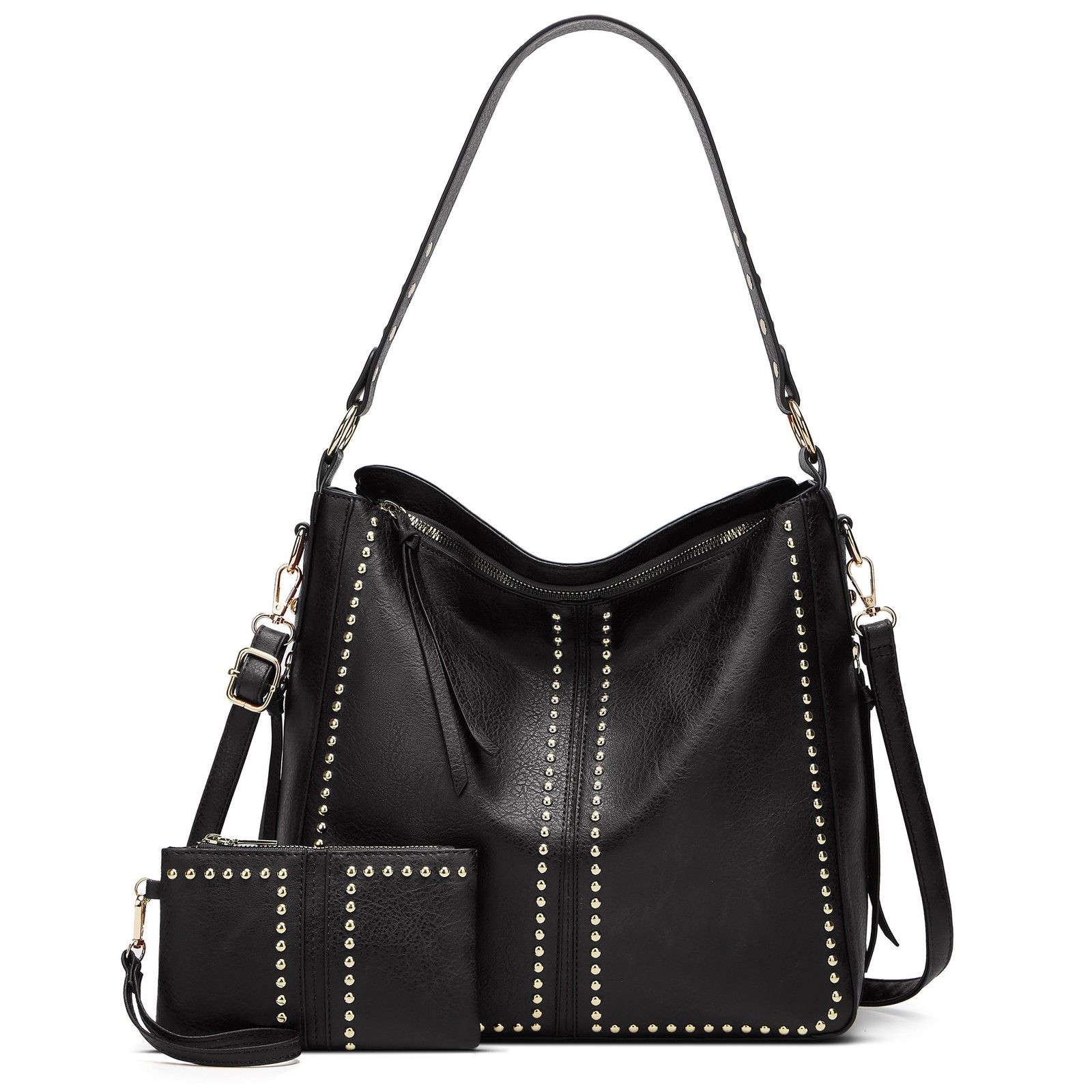Soft PU Leather Hobo Purse, Rivet Design, Large Capacity Shoulder Bag for Women