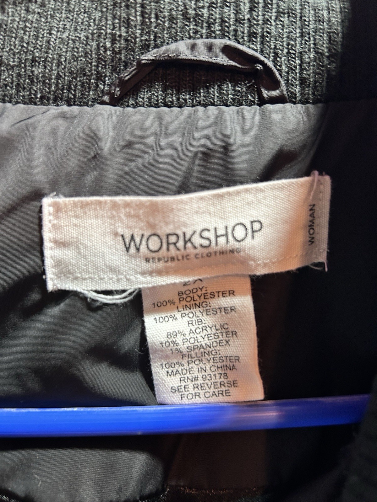 WORKSHOP Republic Clothing Black Quilted Full Zip Vest Pockets Stand-Up 2XL