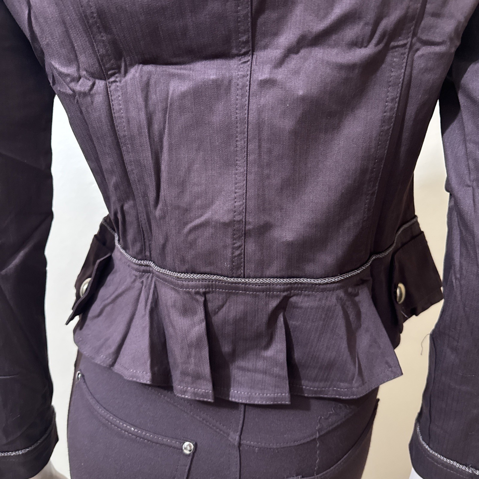 Women’s Brown Cotton Casual Stretch Slim Unlined Metal Button Hook Size S Jacket