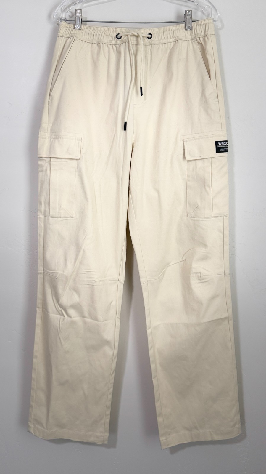 WeSC Open Bottom Cargo Pants Unisex Chino Style-Men L/Women XL-Pale Yellow-NWT