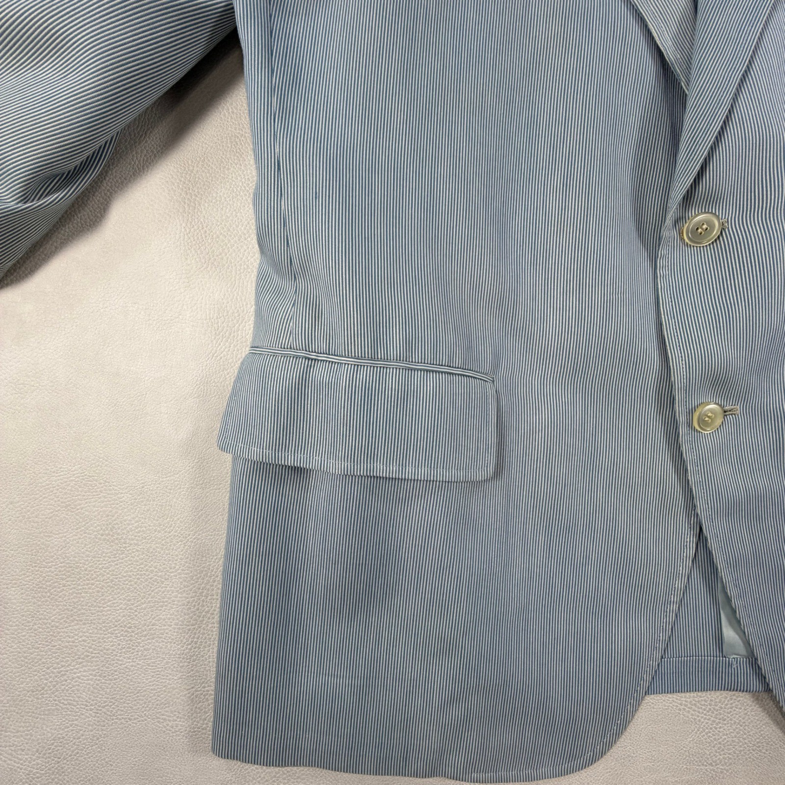Vintage Haspel Seersucker Blazer 42R Mens Blue White Pinstripe Coat Suit Jacket