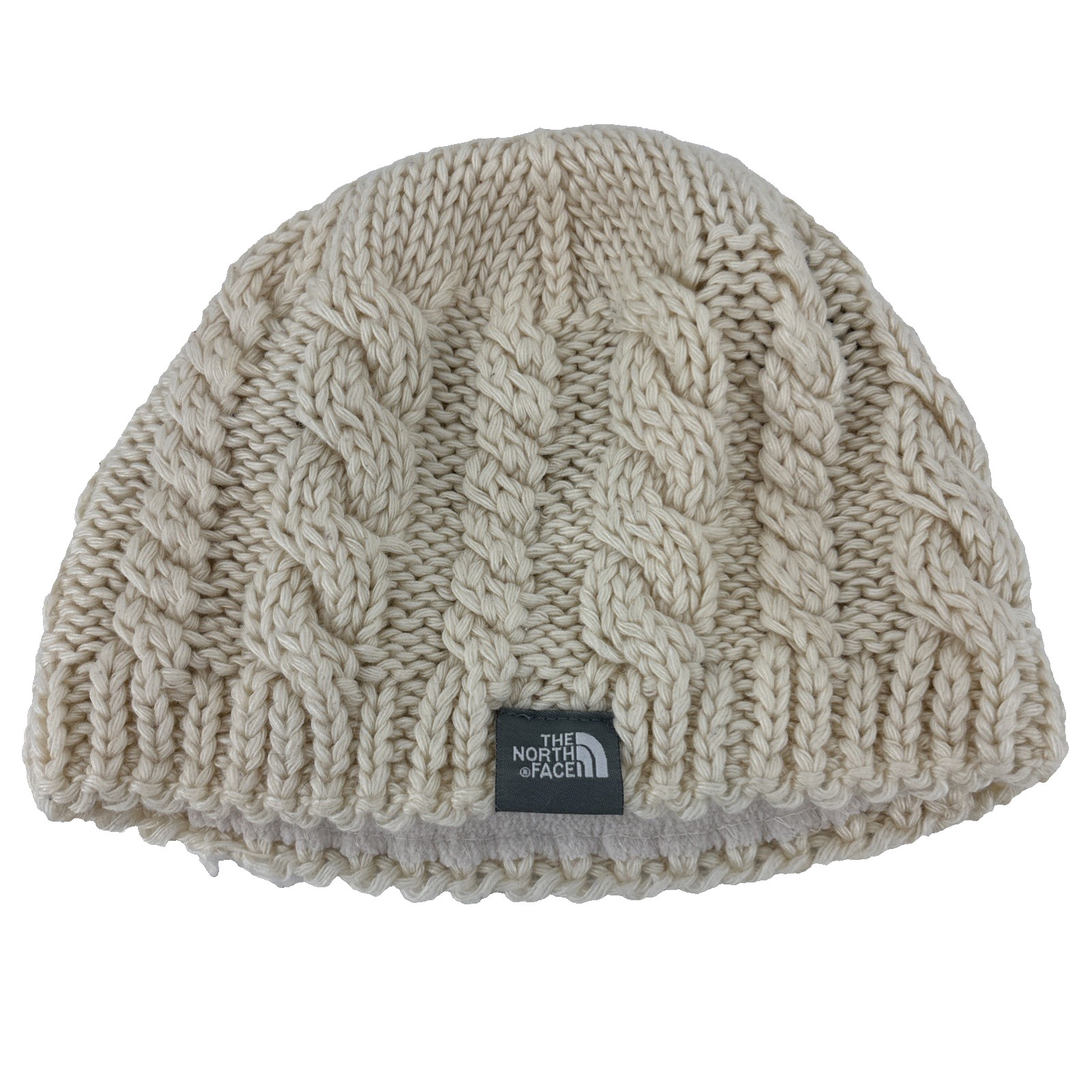 North Face Beanie Ivory CableKnit Hat OS Wool Acrylic Alpaca Unisex Fleece Lined