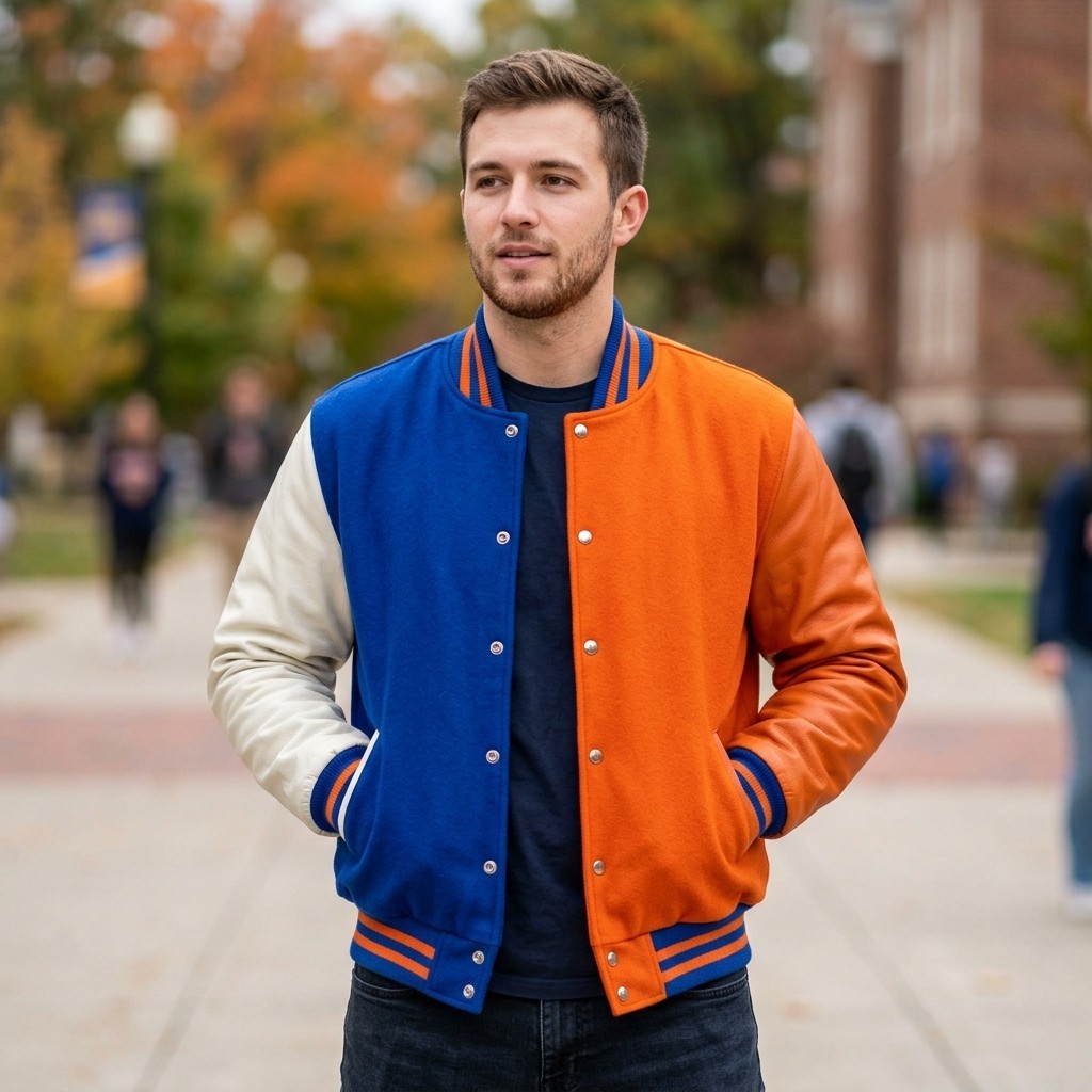 Varsity Multi color Real Cowhide leather College Sports Letterman Bomber Jacket
