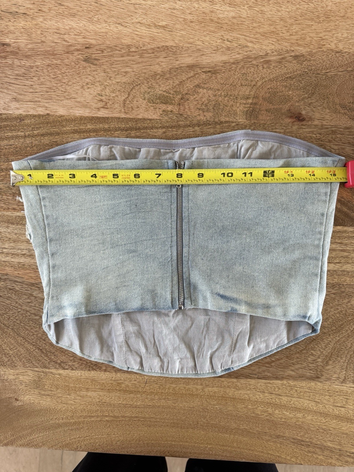 Tic Toc Denim Embroidered Crop Tube Top
