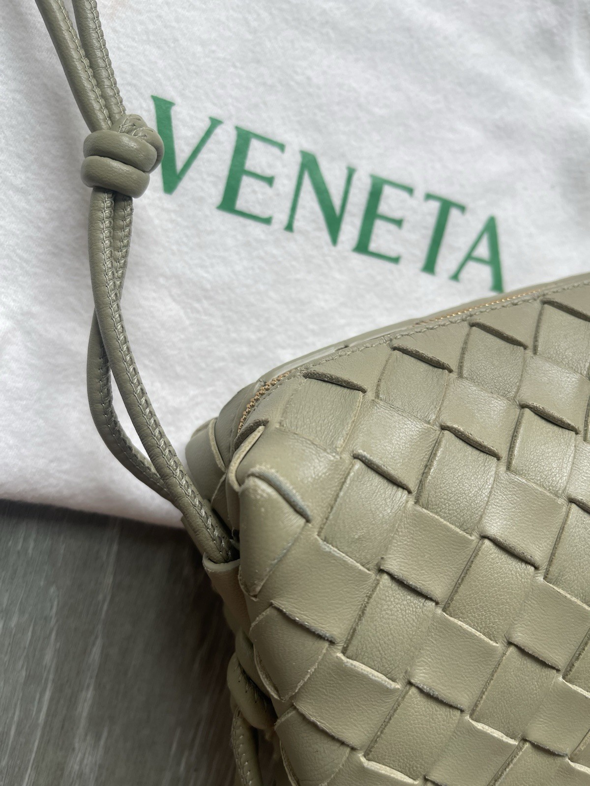 Bottega Veneta Mini Loop Camera Bag Intrecciato Travertine Crossbody Shoulder