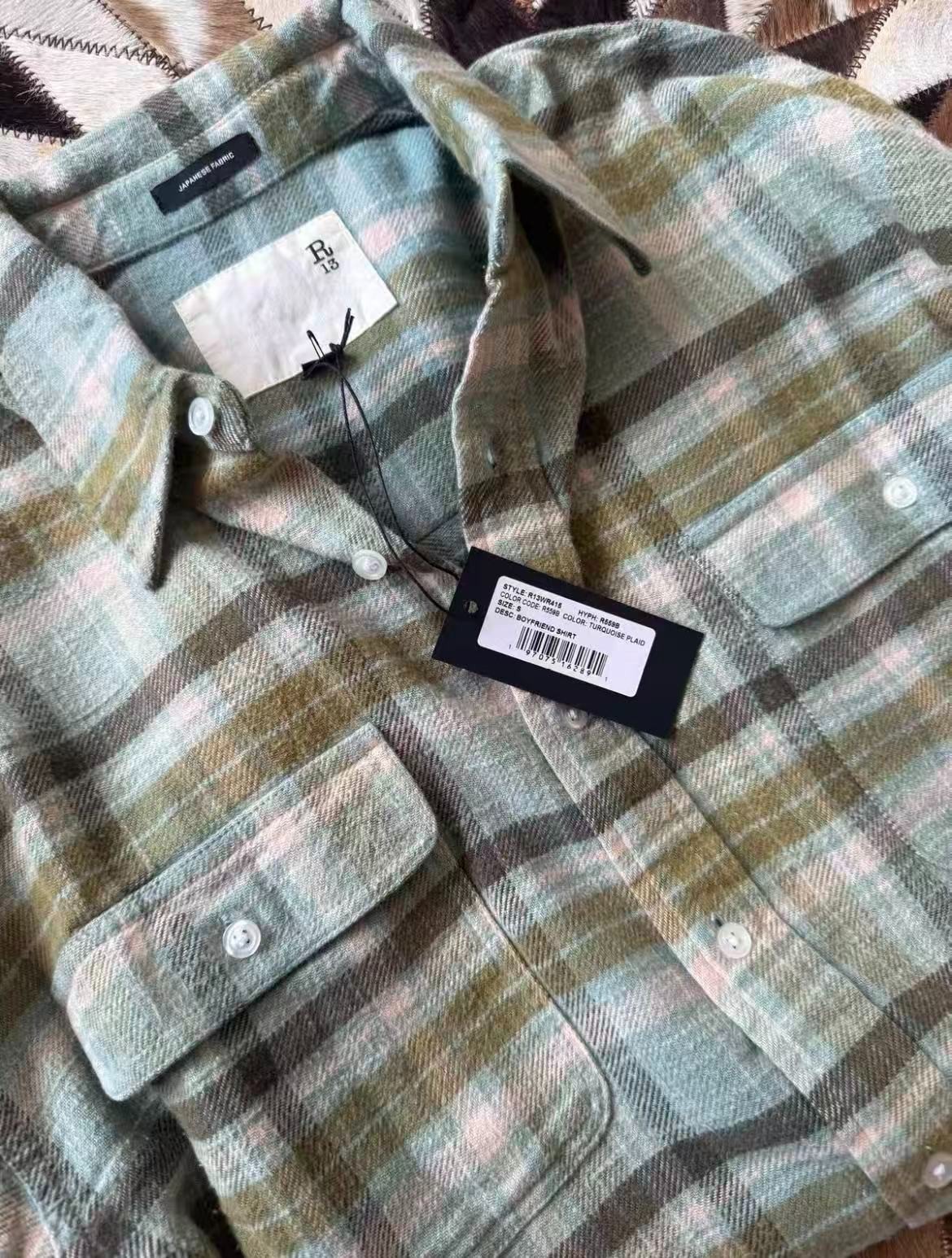 NWT R13 Boyfriend Shirt in Turquoise Plaid Size XS