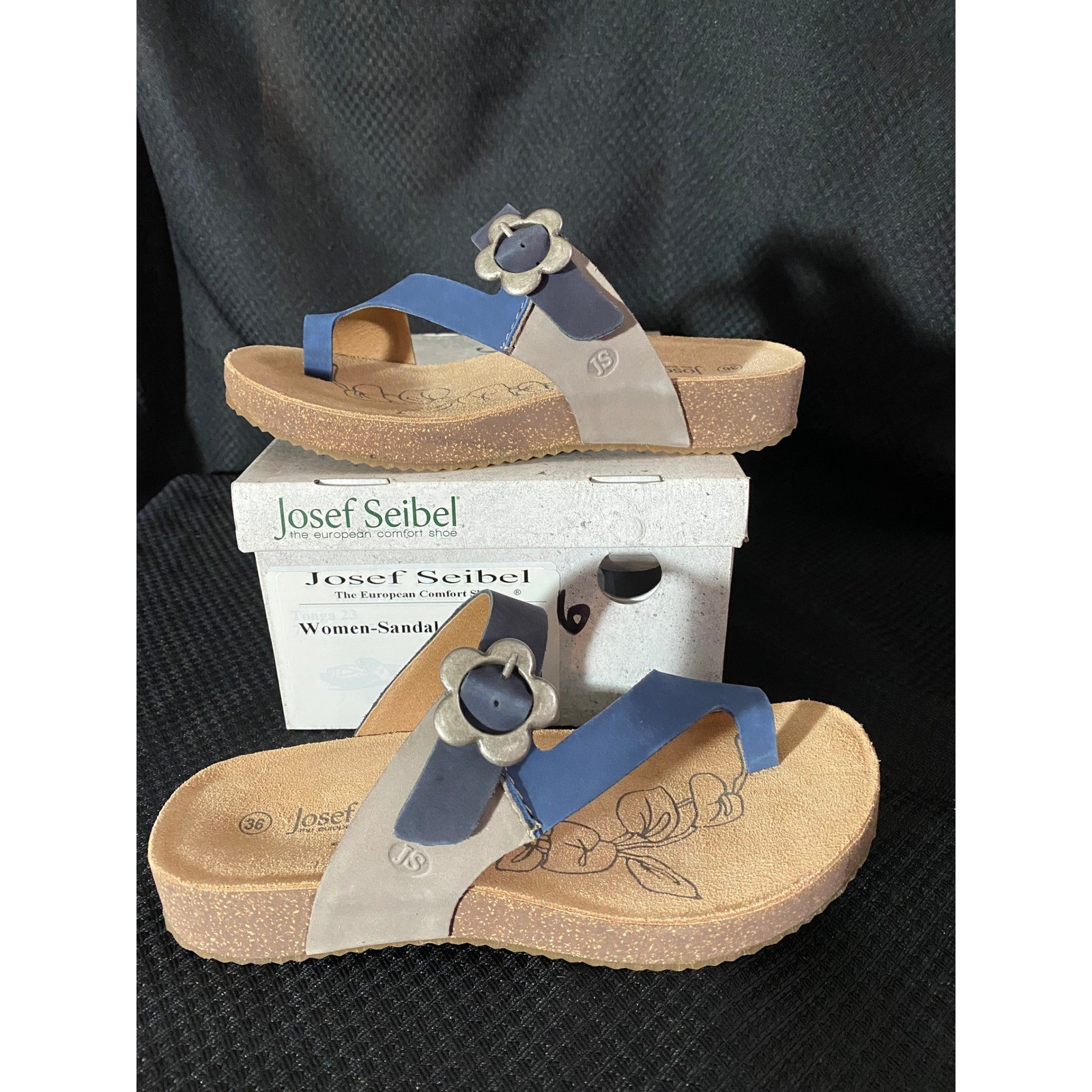 Josef Seibel Tonga 23 Blue Leather Comfort Sandals Womens 36 New In Box