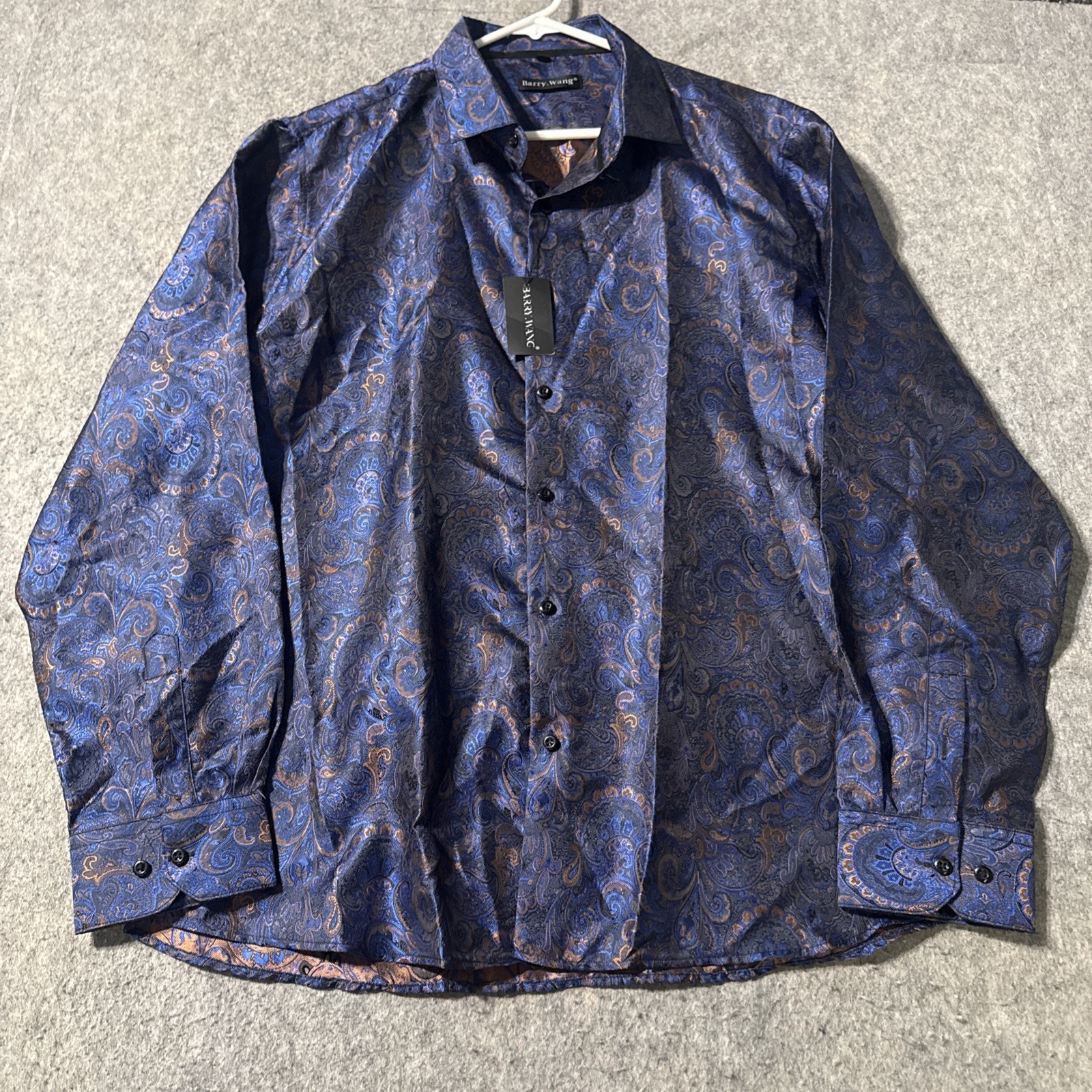 Barry Wang Silk Blend Paisley Shirt Mens XL Long Sleeve NWT Blue Button Up New