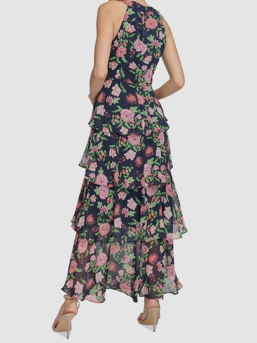 Tommy Hilfiger Women’s Blue Chiffon Floral Ruffled Halter A-Line Dress Size 8