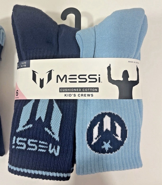 Messi Collection Kids Crews Socks Cushioned Size Large (4-10) – 12 Total Pairs