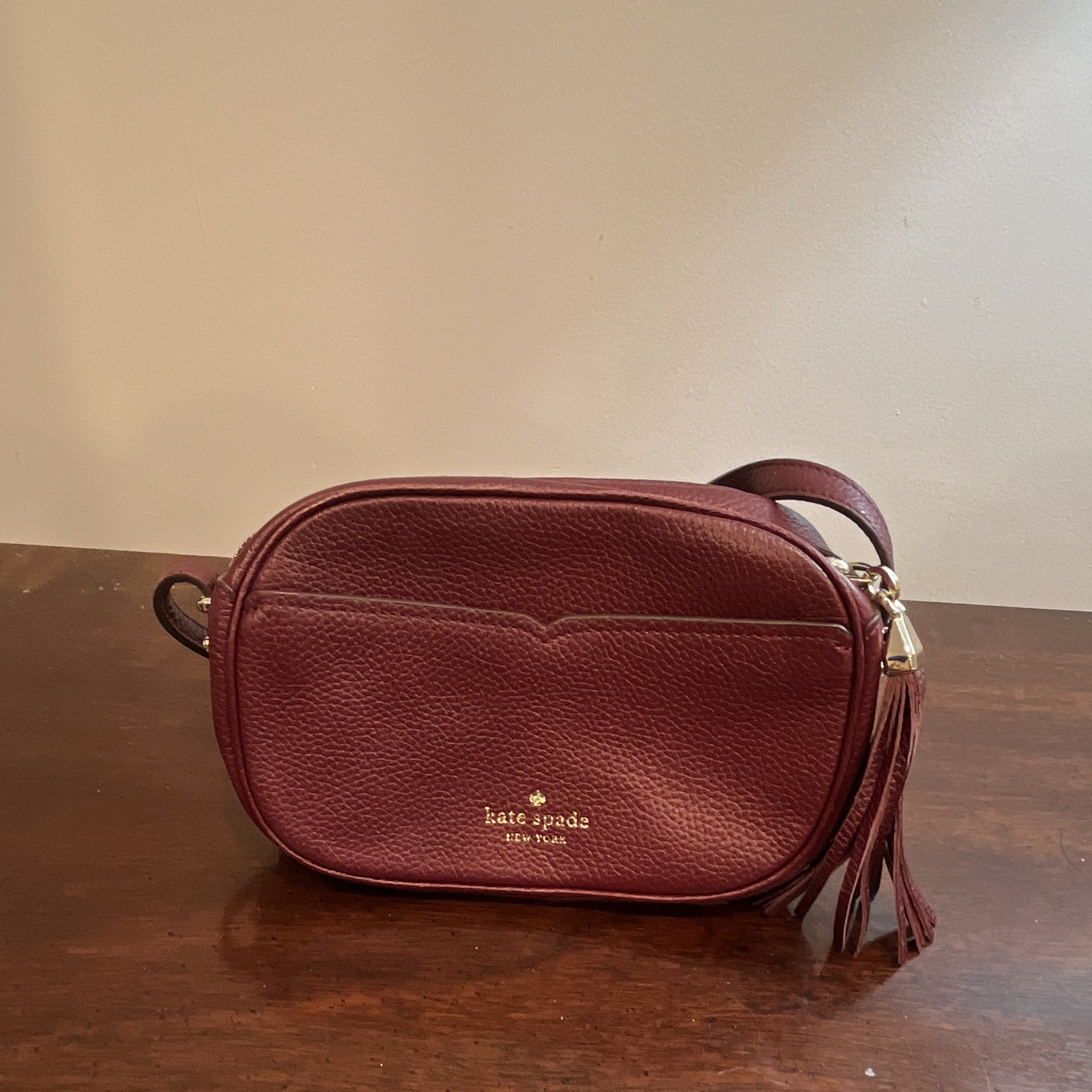 Kate Spade New York Burgundy Small Crossbody Zip Tassel Detachable Strap