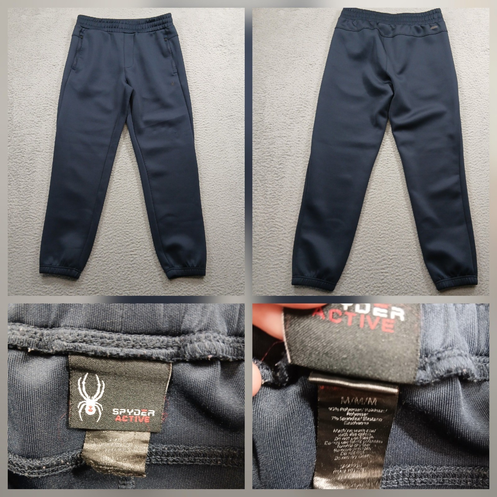 Spyder Active Mens Jogger Pants Medium Navy Blue Fleece Lined Zip Pockets EUC