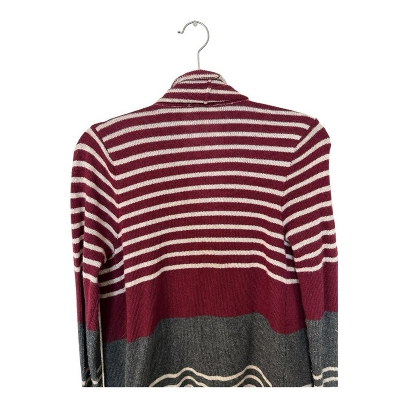 Mystree Red and Gray Cozy Striped Waterfall Open Cardigan – Women’s XSmall