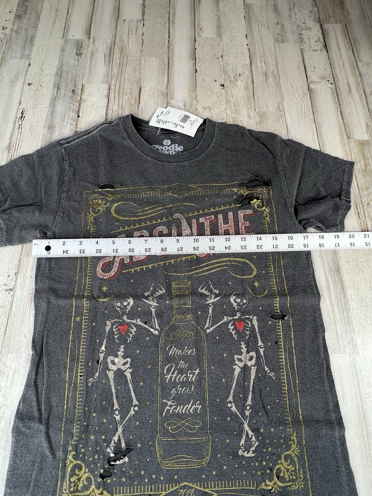 Absinthe Skeleton Distressed Graphic Women’s T-Shirt Tee Size XS