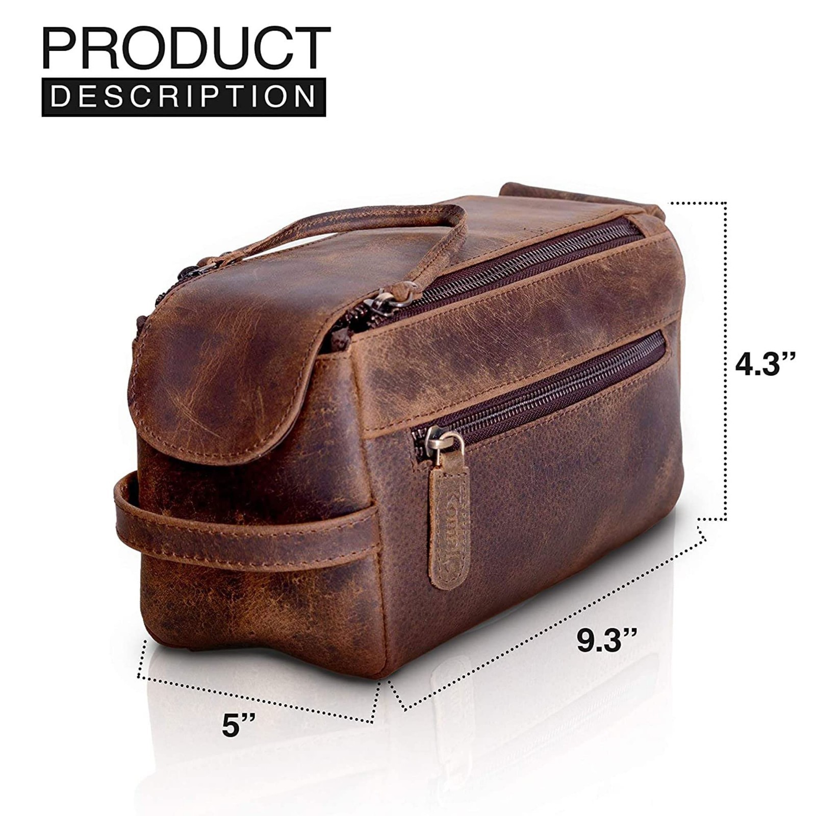 Premium Buffalo Leather Toiletry Bag – Water-Resistant Grooming Pouch, Unisex Tr