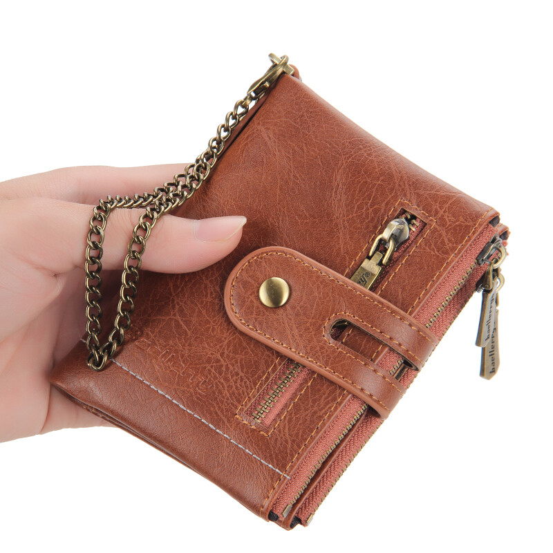 Mens Chain Wallet Genuine Leather RFID Biker Trucker Zip Bifold with Coin Pocket