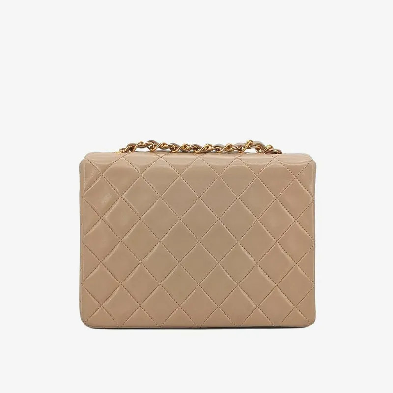 CHANEL Vintage Beige Lambskin 20cm Mini Square Flap Bag
