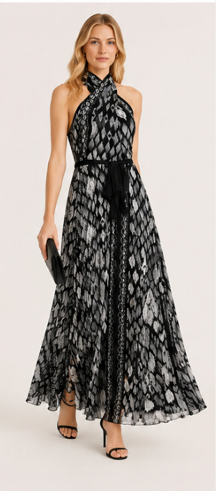 NWT WHITE HOUSE BLACK MARKET WHBM IKAT PRINT HALTER MAXI HALTER DRESS SZ 6