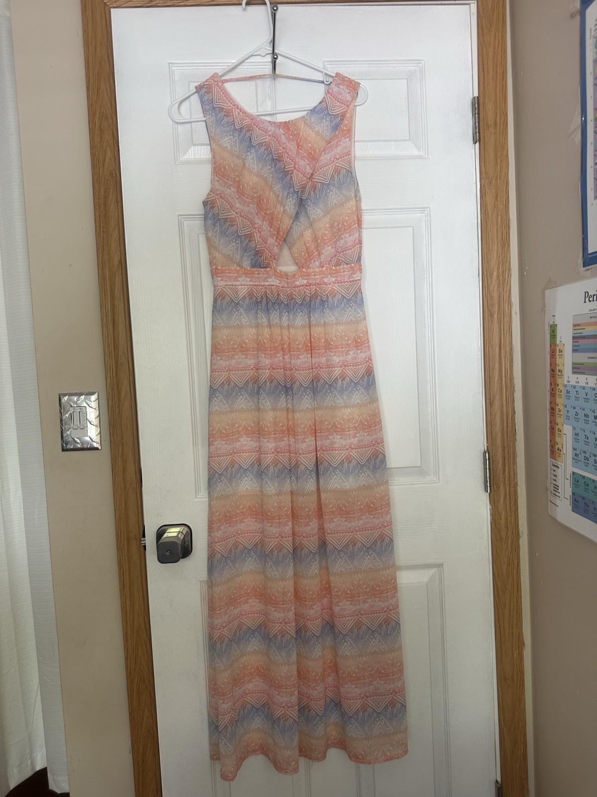 Women’s Geometric Maxi Dress Pink Blue White Sleeveless V-Neck Long Regular