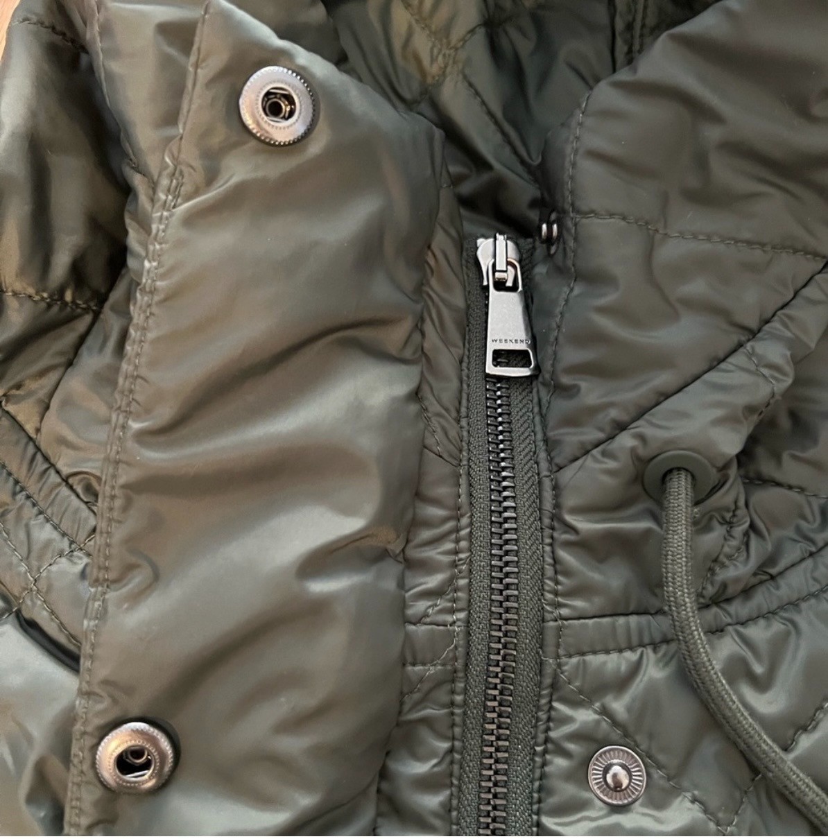 Olive green hooded WEEKEND Max Mara jacket, Size 10, Good condition