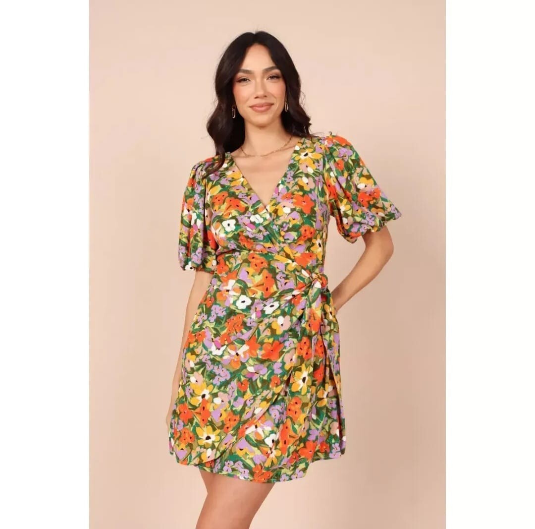 Petal & Pup Flourish Puff Sleeve Mini Dress Linen Blend Various Sizes NEW Brand